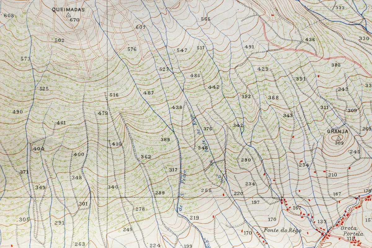 Carte topographique couverte de courbes de niveau